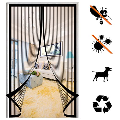 Magnet Fliegengitter TüR, Magnetischer Insektenschutz BalkontüR Automatisches SchließEn Selbstklebend Moskitonetz Ohne Bohren, für Wohnzimmer TerrassentüR-Black-a||85x225cm(33x88inch) von FSMYYXGS