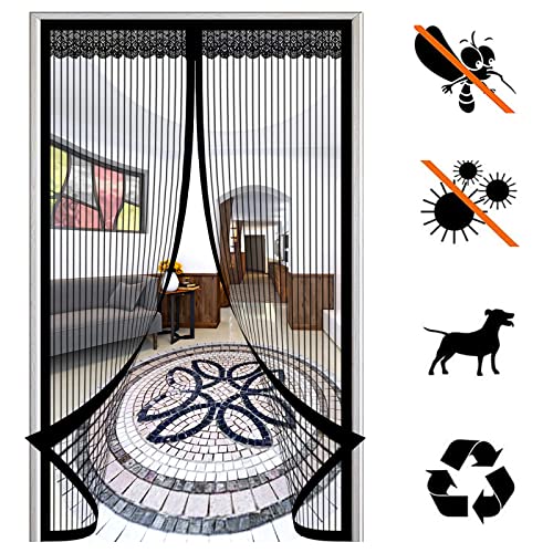 Magnet Fliegengitter TüR, Magnetischer Insektenschutz BalkontüR Automatisches SchließEn Selbstklebend Moskitonetz Ohne Bohren, für Wohnzimmer TerrassentüR-Black-b||115x210cm(45x82inch) von FSMYYXGS