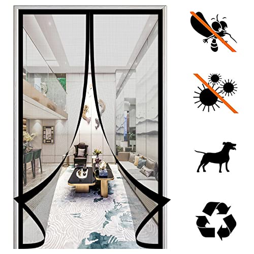 Magnet Fliegengitter TüR, Magnetischer Insektenschutz BalkontüR Automatisches SchließEn Selbstklebend Moskitonetz Ohne Bohren, für Wohnzimmer TerrassentüR-Black-c||75x210cm(29x82inch) von FSMYYXGS
