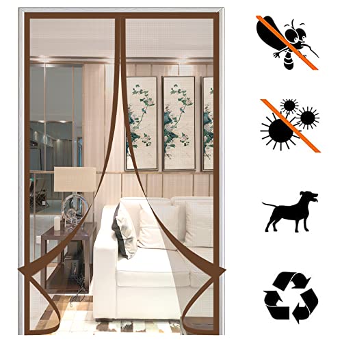 Magnet Fliegengitter TüR, Magnetischer Insektenschutz BalkontüR Automatisches SchließEn Selbstklebend Moskitonetz Ohne Bohren, für Wohnzimmer TerrassentüR-Brown||75x200cm(29x78inch) von FSMYYXGS