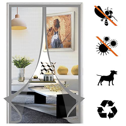 Magnet Fliegengitter TüR, Magnetischer Insektenschutz BalkontüR Automatisches SchließEn Selbstklebend Moskitonetz Ohne Bohren, für Wohnzimmer TerrassentüR-Gray||95x210cm(37x82inch) von FSMYYXGS