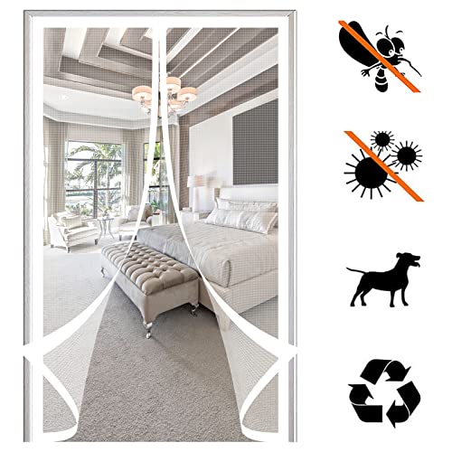 Magnet Fliegengitter TüR, Magnetischer Insektenschutz BalkontüR Automatisches SchließEn Selbstklebend Moskitonetz Ohne Bohren, für Wohnzimmer TerrassentüR-White-a||85x200cm(33x78inch) von FSMYYXGS