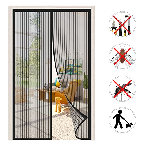 Magnet Fliegengitter Tür Automatisches SchließEn Magnetischer Fliegenvorhang Moskitonetze Insektenschutz Magnetvorhang TüRvorhang Ohne Bohren,für Balkon Terrassen-Black A|| 100x195cm(39x76inch) von FSMYYXGS