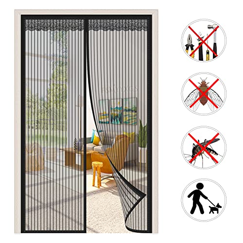 Magnet Fliegengitter Tür Automatisches SchließEn Magnetischer Fliegenvorhang Moskitonetze Insektenschutz Magnetvorhang TüRvorhang Ohne Bohren,für Balkon Terrassen-Black B|| 70x220cm(27x86inch) von FSMYYXGS