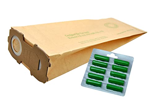 FSProdukte 10 Staubsaugerbeutel geeignet für Vorwerk Kobold 118 119 120 121 122, mit EXTRA STARKEM FLANSCH incl. 10 Duftpatronen Dufties Sommerwiese von FSProdukte