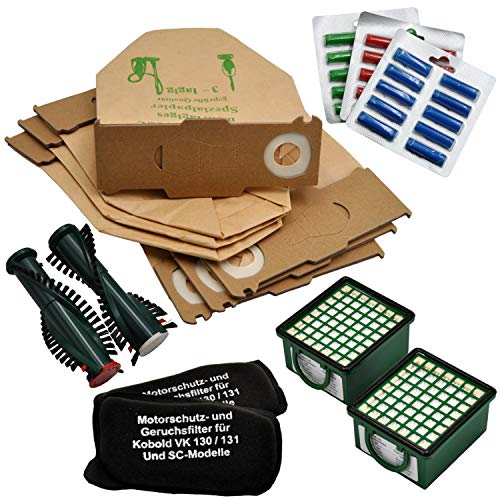 FSProdukte Super Spar Set 30 Staubsaugerbeutel kompatibel mit Vorwerk VK 130 131 131SC 2 Geruchsfilter 2 Hygienefeinfilter 30 Duftstäbchen 1 Paar Ersatzbürsten geeignet EB 350 von FSProdukte