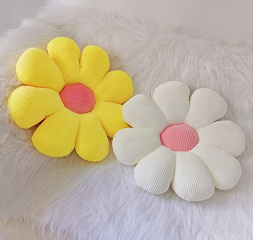 FSRONGXI Blumenkissen, gelbes Gänseblümchen, niedliches Bodenkissen, adrettes Zimmer, Schlafzimmer, Sofa, Stuhl, Dekoration (Gelb und Weiß, 38 x 38 cm), 2 Stück von FSRONGXI