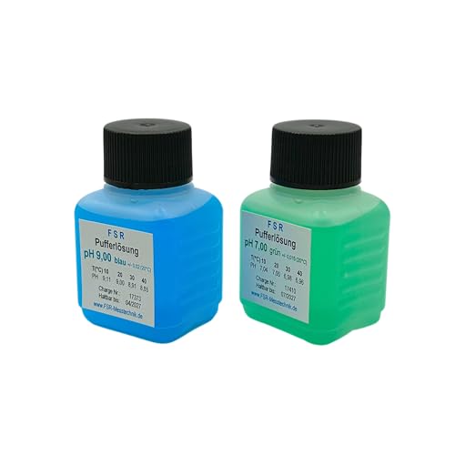FSRTOP pH 7 und pH 9 Kalibrierlösung Set, je 50 ml Pufferlösung, für pH-Messgeräte, grün und blau von FSRTOP
