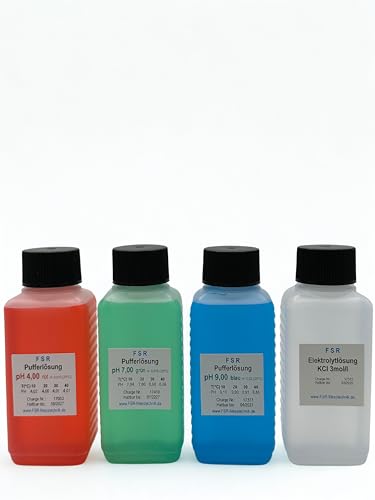 FSRTOP pH Kalibrierlösung Set pH 4 pH 7 pH 9 KCL 3mol/l je 100 ml Kalibrierflüssigkeit Pufferlösung Eichlösung pH Messgerät Tester Eichflüssigkeit Set 400 ml von FSRTOP