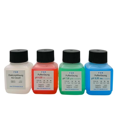 FSRTOP pH Kalibrierlösung Set pH 4 pH 7 pH 9 KCL 3mol/l je 50 ml Kalibrierflüssigkeit Pufferlösung Eichlösung pH Messgerät Tester Eichflüssigkeit Set 200 ml von FSRTOP
