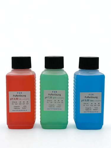 FSRTOP pH Kalibrierlösung Set pH 4 pH 7 pH 9 je 100 ml Kalibrierflüssigkeit Pufferlösung Eichlösung pH Messgerät Tester Eichflüssigkeit Set 300ml von FSRTOP