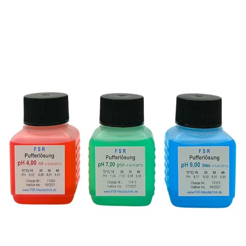FSRTOP pH Kalibrierlösung Set pH 4 pH 7 pH 9 je 50 ml Kalibrierflüssigkeit Pufferlösung Eichlösung pH Messgerät Tester Eichflüssigkeit Set 150 ml von FSRTOP