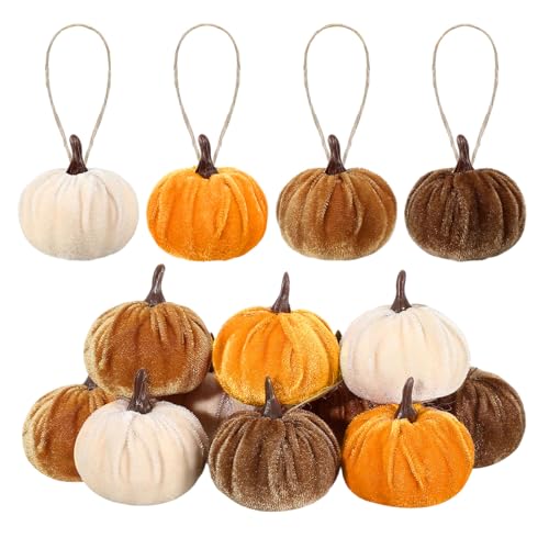 12 Stück Samt-Kürbisse Herbst Thanksgiving Kürbisse hängende Ornamente Herbst Baumschmuck Orange Weiß Braun Samt umwickelte Kürbiskugel Dekor mit Hanfseil für Halloween Party Baum Bauernhaus Zuhause 12 Stück Samt-Kürbisse Herbst Thanksgiving Kürbisse hängende Ornamente Herbst Baumschmuck Orange Weiß Braun Samt umwickelte Kürbiskugel Dekor mit Hanfseil für Halloween Party Baum Bauernhaus Zuhause von FSSODWT