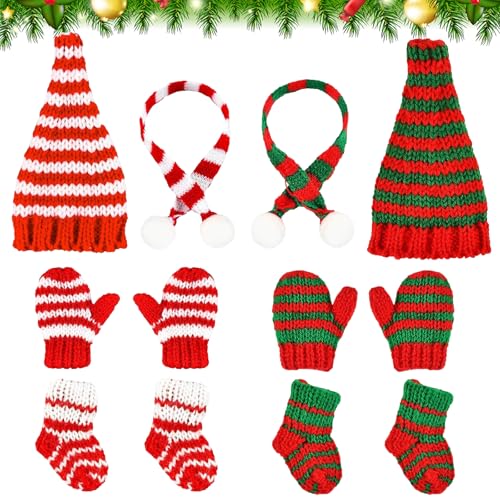 FSSPLJHYJ Set mit 12 Mini-Weihnachtsmützen, Mini-Weihnachtsmütze, Strickmütze, Weinflaschenhut, Mini-Weihnachtshut, DIY Weihnachtshut für Puppen, Zubehör von FSSPLJHYJ