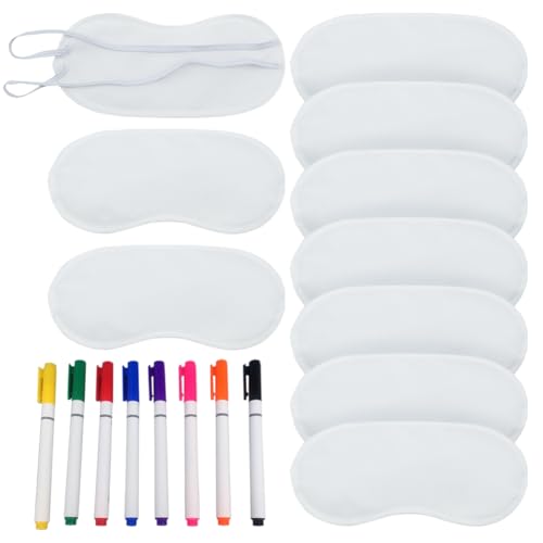 10 Stück weiße Augenabdeckungen, Party-Spiel-Augenmasken, Schlafschatten, Augenbinde, Satin-Augenabdeckung, Schlafmasken, Reise-Schlafmasken mit 8 Stoffmarkierstiften für Mädchen und Kinder von FSSTUD