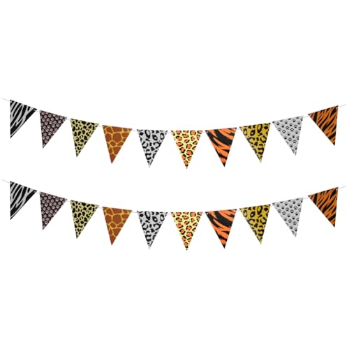 2 Stück 5 m Tierdruck Flagge Banner Tiger Druck Wimpel Banner Leopard Zebra Giraffe Banner Hund Pfote Geburtstag Banner Dschungel Thema Party Girlande Zoo Tiere hängende Dekorationen von FSSTUD