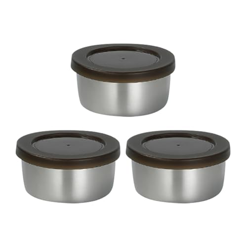 3 Stück 290 ml kleine Edelstahl-Schalen mit Deckel, unzerbrechlich, Snack-Lebensmittelbehälter, Salatdressing-Behälter, runde Metall-Lunchbox, Dip-Soßenschalen mit Deckel, für Nüsse, Früchte von FSSTUD