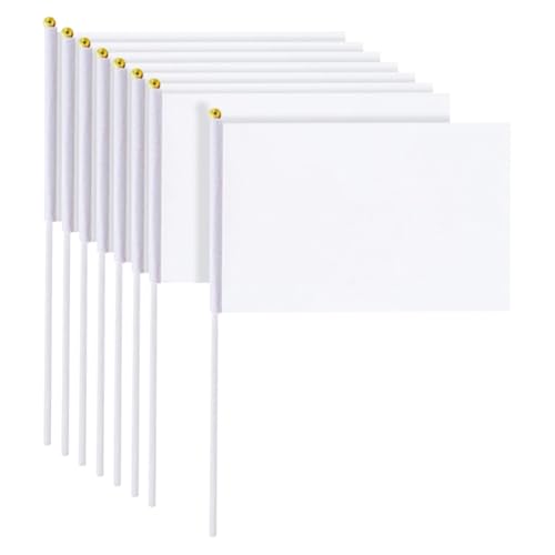 50 Stück Blanko-Handflaggen mit Sublimationsdruck, klein, einfarbig, weiße Flagge auf Stoff, Handflaggen aus Kunststoff für große Eröffnungsfeier von FSSTUD