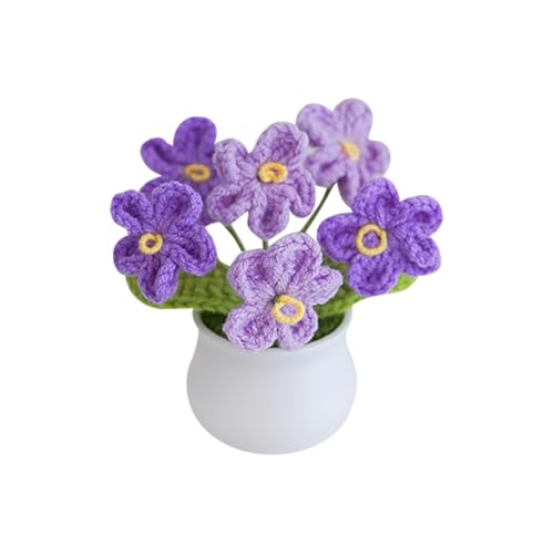 Crochet Forget Me Not Flowers Handmade Knitted Flowers In Pot Small Knitting Potted Plant Artificial Woven Flower Plant Desk Decor with Stems for Friends Family Lover Purple von FSSTUD