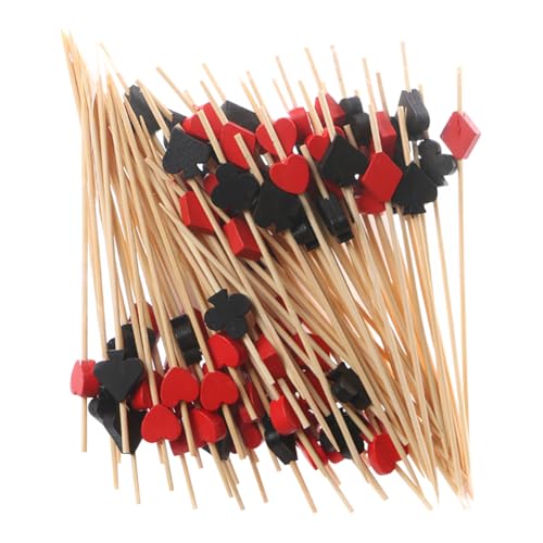 FSSTUD 100 Stück Cocktailspieße aus Holz in Pokerform, ausgefallene Holz-Zahnstocher, Cupcake-Topper, dekorative Vorspeisen-Spieße, Obst-Getränke, Desserts, Leckerli-Sticks für den Urlaub von FSSTUD