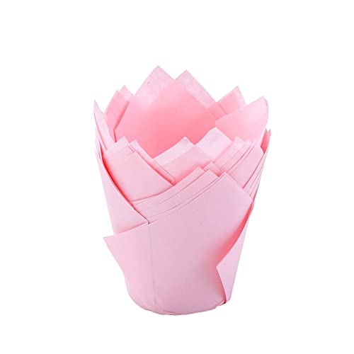 FSSTUD 100 Stück Papier Backförmchen Hochzeit Geburtstag Backbecher Tulpen Muffin Förmchen Cupcake Liner Backen Kuchen Schalen für Festivals Party Rosa von FSSTUD