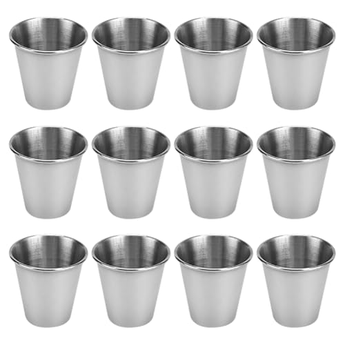 FSSTUD 12 Stück 30 ml Edelstahl Schnapsbecher Gefäß Runde Metall Schnapsgläser Outdoor Camping Becher Dipping Sauce Becher Wiederverwendbare Gewürzbecher Behälter für Zuhause Bar von FSSTUD