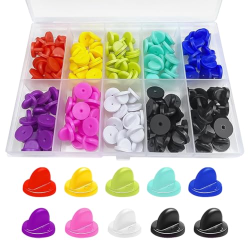 FSSTUD 150 Stück Gummi-Sicherungsstift-Verschlüsse, Anstecknadel-Rückseite, Halter, Schmetterlings-Clutch-Pin-Verschlüsse, Emaille-Pin, Ersatz-Sicherheitsbrosche, Stecknadeln mit Aufbewahrungsbox für von FSSTUD
