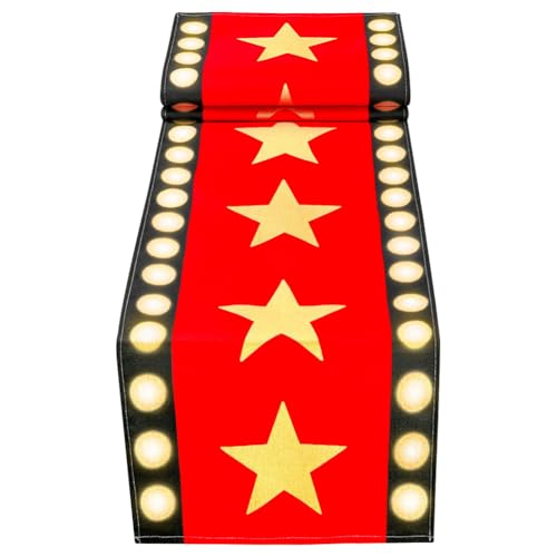 FSSTUD 183 x 32 cm Filmabend Party Tischläufer Stern gedruckt Tischdecke Läufer Film Party Tische Dekor Wiederverwendbare rechteckige Tischdecke Läufer Film Mottopartys Tische Dekorationen Rot von FSSTUD