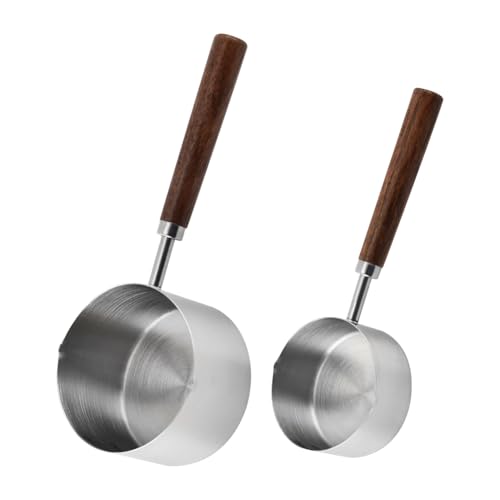FSSTUD 2 Stück 125 ml und 250 ml kleine Edelstahl-Messschaufeln Holzgriff Hundefutter Schaufel Katzenfutter Messbecher Kaffeebohnen Messbecher mit doppelten V-förmigen Ausgüssen zum Kochen Backen von FSSTUD