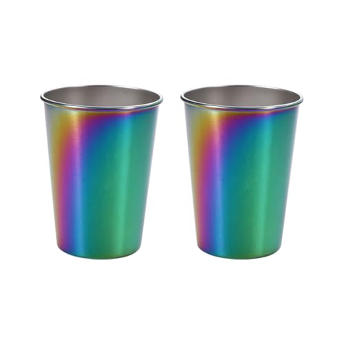 FSSTUD 2 Stück 260 ml Regenbogen-Edelstahlbecher, kleine Metall-Trinkgläser, bunt, unzerbrechlich, stapelbar, Eistee-Gläser für Aktivitäten zu Hause von FSSTUD