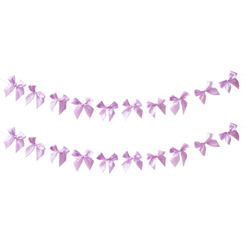 FSSTUD 2 Stück Bandschleife Banner Babyparty Schleife Girlande vorbespannt Hochzeit Girlanden Romantische Brautparty Banner Kleine Schleife Banner Geburtstag Party Dekorative Banner Lila von FSSTUD