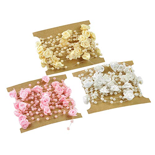 FSSTUD 3 Rollen Künstliche Rose Perle Draht Perlenkette Perlengirlande Perlenbänder Blumengirlande für Hochzeitsparty Dekoration Handwerk von FSSTUD