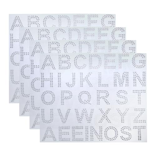 FSSTUD 4 Blatt Bling Strass Buchstaben Aufkleber Glitzer Alphabet Aufkleber Selbstklebende Strass Selbstklebende Handwerk Sticky Alphabets Große Glänzende Sticky Buchstaben für Kleidung Hüte von FSSTUD