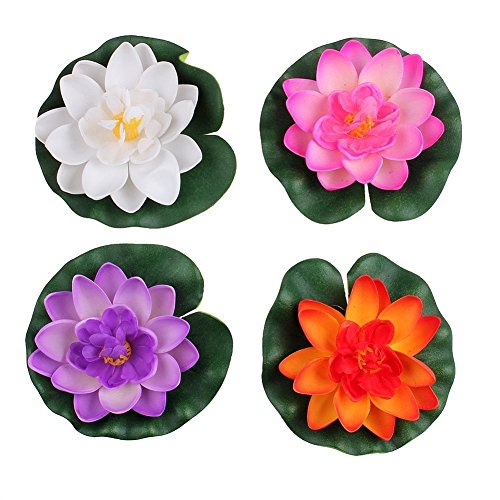 FSSTUD 4 STK Wasserlilie Schwimmend Lotusblüte Seerose Seerosen Pflanzen Künstliche Blumen Deko Teich 17cm von FSSTUD