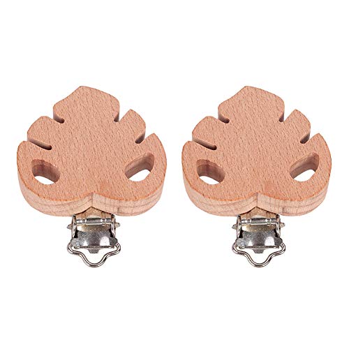 FSSTUD 4 Stück Blattform Holz Schnuller Clips Halter Schnullerclips Schnullerketten Clips für Baby Kind von FSSTUD