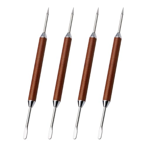 FSSTUD 4 Stück Edelstahl Kaffee Zeichenstift Doppelkopf Latte Art Stift Kleine Kaffee Schnitznadel Metall Kaffee Design Stift Espresso Barista Werkzeuge mit Holzgriff für Home Cafe von FSSTUD