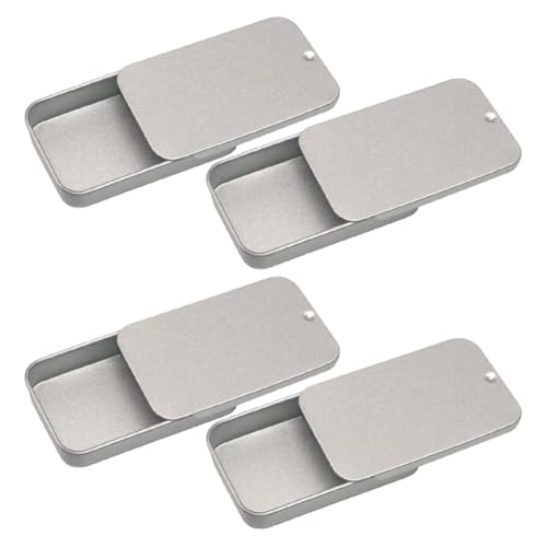 FSSTUD 4 Stück Metall Slide Top Box Kleine Zahnseide Box Rechteckige Aufbewahrungsdosen Nachfüllbar Zahnseide Fall Reisegröße Zahnseide Spender Mini Tin Box Behälter Silber von FSSTUD