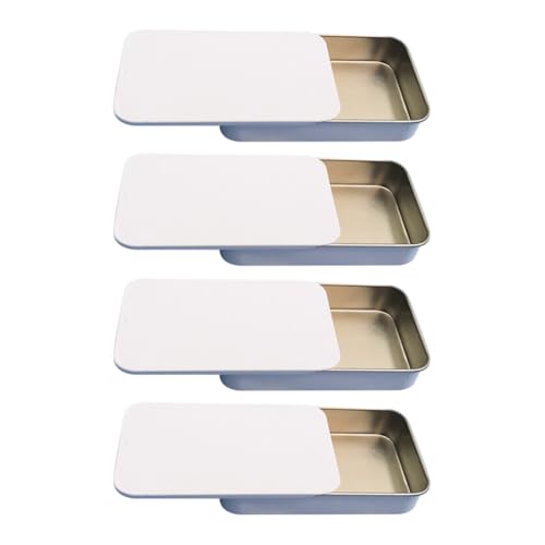 FSSTUD 4 Stück Metall Slide Top Box Kleine Zahnseide Box Rechteckige Aufbewahrungsdosen Nachfüllbar Zahnseide Fall Reisegröße Zahnseide Spender Mini Tin Box Behälter Weiß von FSSTUD