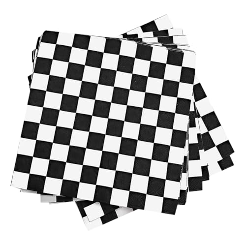 FSSTUD 60 Stück schwarz weiß karierte Papierservietten Rennwagen Motto Party Servietten Racing Cocktail Serviette Quadratisch Restaurant Mittagessen Servietten Dekorative Plaid Camping Servietten von FSSTUD