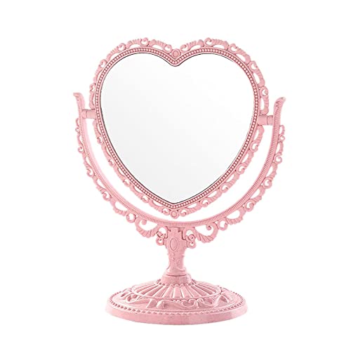 FSSTUD Kosmetikspiegel aus Kunststoff in Herzform, Tischspiegel, doppelseitiger Spiegel, drehbarer Kosmetikspiegel für Frauen und Mädchen, Rosa von FSSTUD