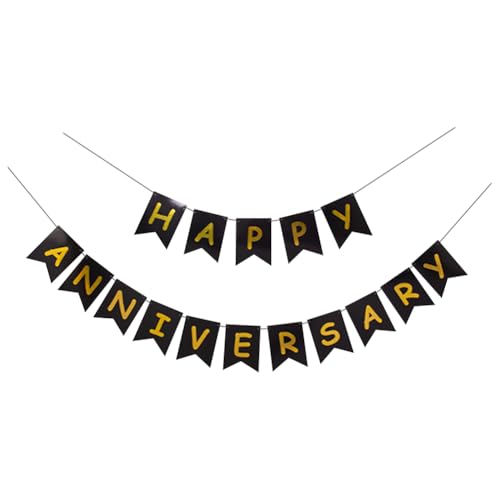 Happy Anniversary Party Bunting Banner Hanging Wedding Anniversary Banner Garland Photo Props Anniversaries Sign Garland Paper Letter Flag Banners for Birthday Ceremony Black von FSSTUD