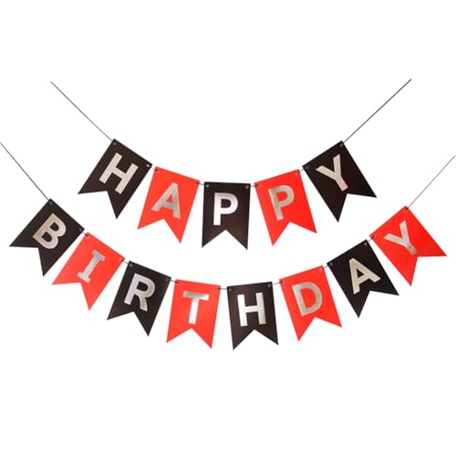 Rot Silber Schwarz Geburtstag Banner Happy Banner Schild Jahrestag Wandbehang Banner Papier Brief Flagge Banner Happy Birthday Hintergrund Hängende Dekorationen für Männer Frauen von FSSTUD