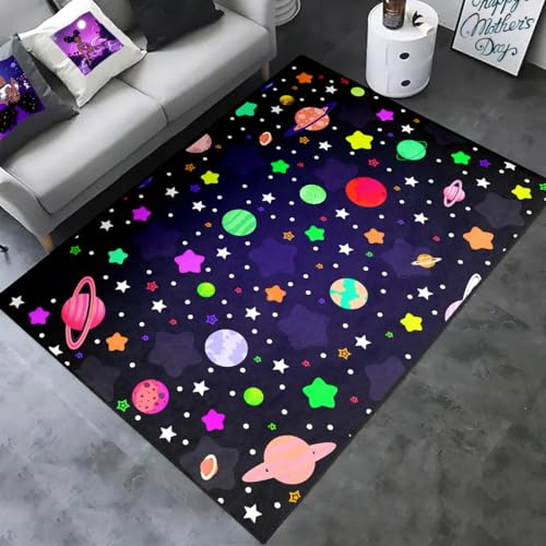 Sternenhimmel Sterne Teppich für Kinder – Weltraum Planet Bereich Teppich für Jungen, Sternennacht, Galaxie, Sonnensystem, Teppich, Cartoon-Bodenmatte für Schlafzimmer, Wohnzimmer und Spielzimmer, von FSUVSJBGT