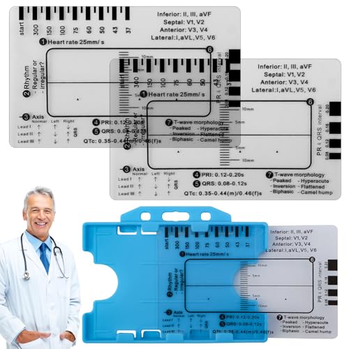 FSWWSF 2 Stück ECG Ruler with 1 Protect Sheath für EKG Interpretation Transparent ECG 7 Step Ruler Portable ECG/EKG Assessment Tool für Medizinstudenten und Angehörige der Gesundheitsberufe von FSWWSF