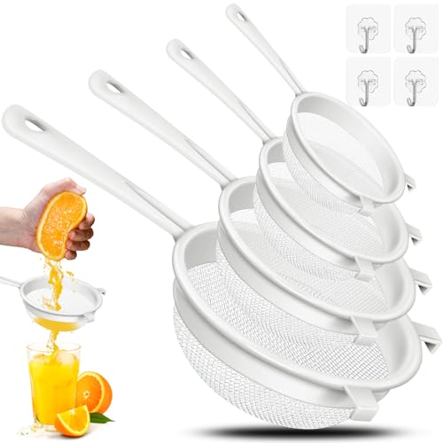 FSWWSF 4 StüCk Sieb Set Doppelohr Sieb Plastik KüChensieb Set FüR KüChe Mit Griff FüR GemüSe,Obst,Kaffee,Saft,Tee Sieb Kunststoff (40 Mesh) von FSWWSF
