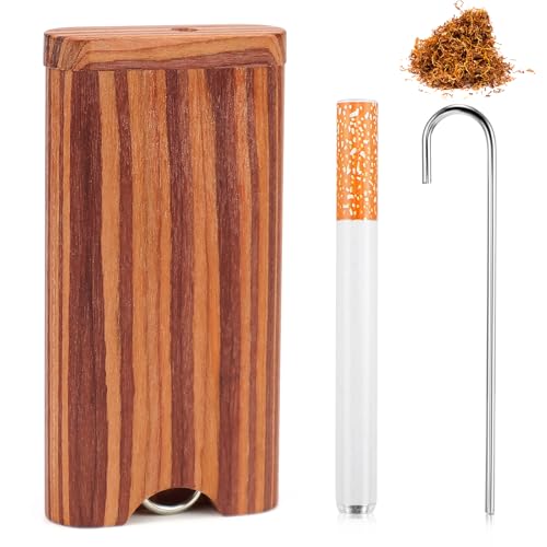 FSWWSF One Hitter Box Mini Holz Zigarettenbox Pfeife Räuchern Zubehör Holz Zigarette Dugout mit Reinigungshaken Tabak und Andere von FSWWSF