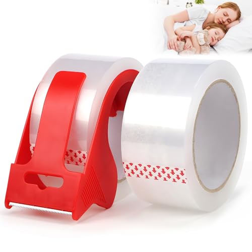 FSWWSF Paketklebeband 48mm X 66m FüR Pakete Und Karton Paketklebeband Abroller Paketklebeband Transparent Tape Dispenser Leise Paketband Klebebandabroller (Rot) von FSWWSF
