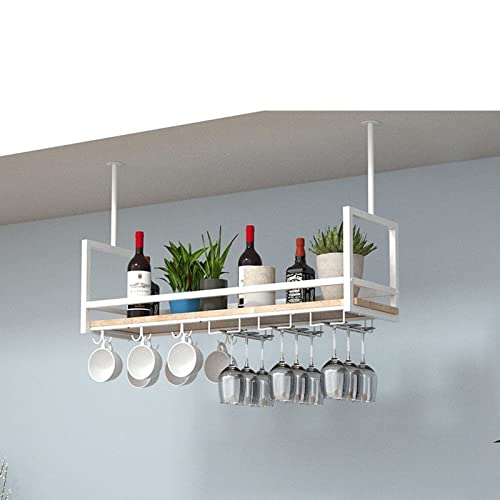 FSYM Deckenregal-Weinregal, an der Decke montiertes Hängeregal mit Glashalter, umgedrehter Stielglas-Weinglashalter aus Eisen, Flaschenaufbewahrung für Restaurant- oder Café-Geschirr von FSYM