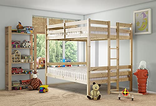 FSYM Etagenbett, Schlafzimmer, 122 cm, Doppelbett, massives Kiefernholz, mit Endleiter für Kinder von FSYM