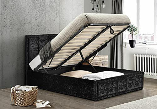 FSYM Modernes, 120 cm großes Bettgestell für Doppelbetten mit Stauraum aus schwarzem Samt von FSYM